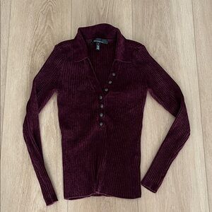 White House Black Market Deep Burgundy Partial button down sweater